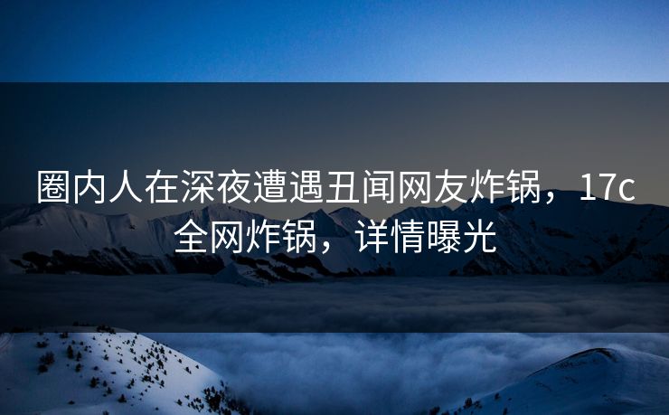 圈内人在深夜遭遇丑闻网友炸锅，17c全网炸锅，详情曝光